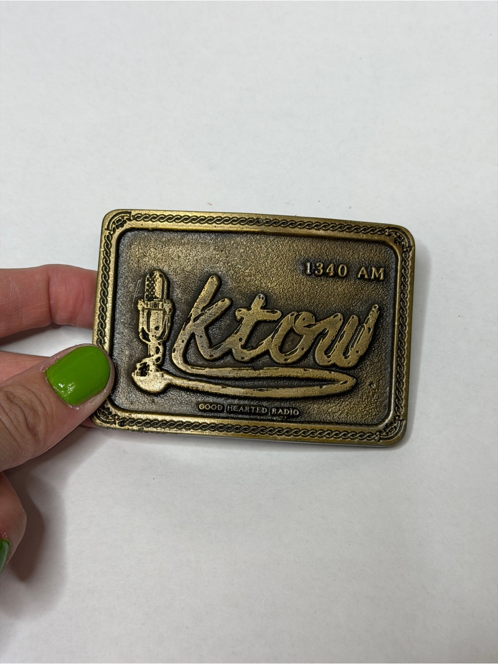 Vintage KTOW 1340 AM Oklahoma Radio Station Brass Belt Buckle